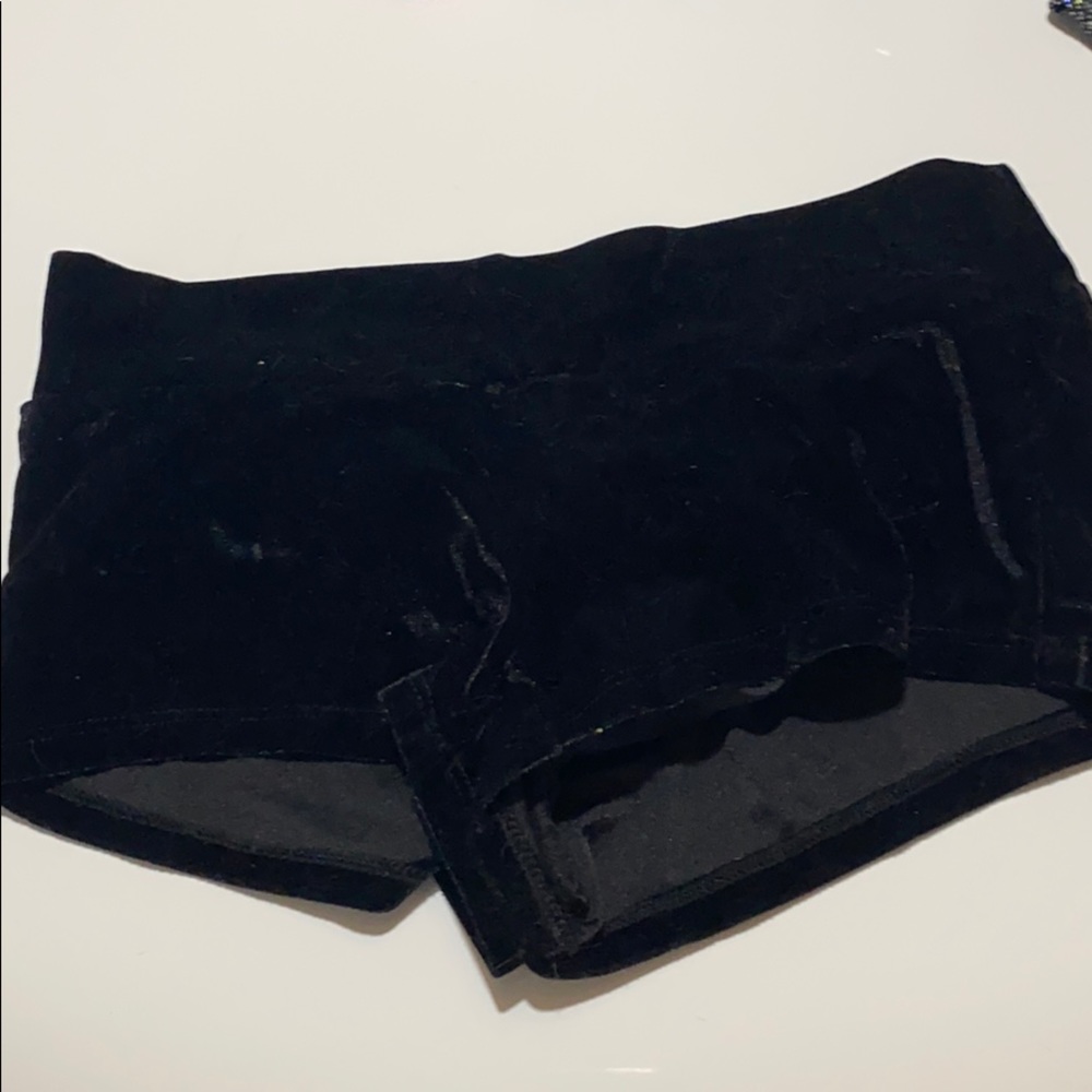 Black velvet scrunch butt pole dance / rave shorts